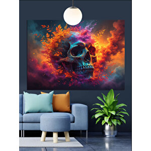 Alevli Arka Plan Kafatası Dekoratif Kanvas - Mdf Ahşap Tablo 25x35 cm