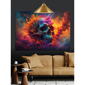 Alevli Arka Plan Kafatası Dekoratif Kanvas - Mdf Ahşap Tablo 25x35 cm