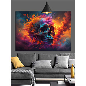 Alevli Arka Plan Kafatası Dekoratif Kanvas - Mdf Ahşap Tablo