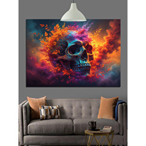 Alevli Arka Plan Kafatası Dekoratif Kanvas - Mdf Ahşap Tablo