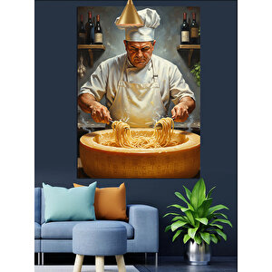 Usta Şef Makarna Dekoratif Kanvas - Mdf Ahşap Tablo