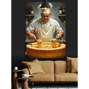Usta Şef Makarna Dekoratif Kanvas - Mdf Ahşap Tablo 25x35 cm