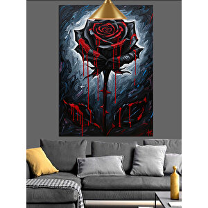 Kanlı Gül Çizim Dekoratif Kanvas - Mdf Ahşap Tablo 70x100 cm