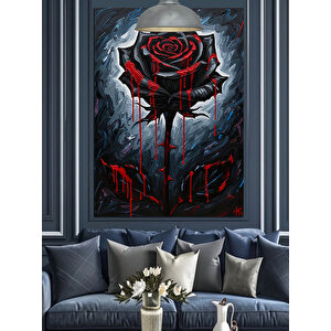 Kanlı Gül Çizim Dekoratif Kanvas - Mdf Ahşap Tablo 70x100 cm