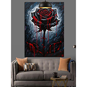 Kanlı Gül Çizim Dekoratif Kanvas - Mdf Ahşap Tablo 70x100 cm