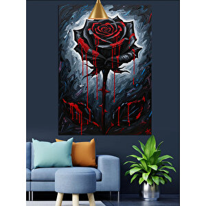 Kanlı Gül Çizim Dekoratif Kanvas - Mdf Ahşap Tablo
