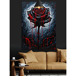 Kanlı Gül Çizim Dekoratif Kanvas - Mdf Ahşap Tablo