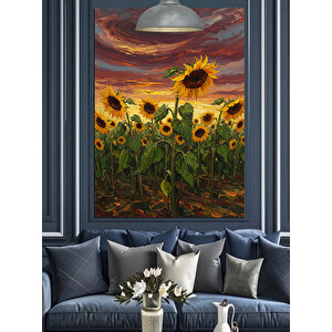 Ayçiçekleri Gün Batımı Dekoratif Kanvas - Mdf Ahşap Tablo 50x70 cm