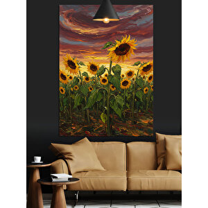 Ayçiçekleri Gün Batımı Dekoratif Kanvas - Mdf Ahşap Tablo