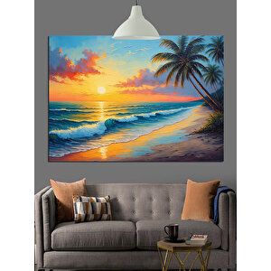 Gün Batımı Tropik Deniz Dekoratif Kanvas - Mdf Ahşap Tablo 70x100 cm
