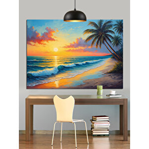 Gün Batımı Tropik Deniz Dekoratif Kanvas - Mdf Ahşap Tablo 70x100 cm