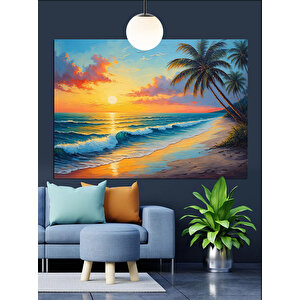 Gün Batımı Tropik Deniz Dekoratif Kanvas - Mdf Ahşap Tablo 70x100 cm