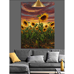 Ayçiçekleri Gün Batımı Dekoratif Kanvas - Mdf Ahşap Tablo 70x100 cm