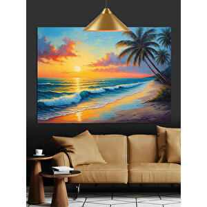 Gün Batımı Tropik Deniz Dekoratif Kanvas - Mdf Ahşap Tablo