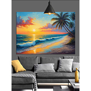 Gün Batımı Tropik Deniz Dekoratif Kanvas - Mdf Ahşap Tablo
