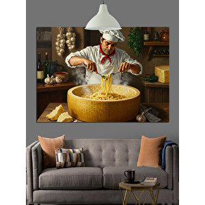 Makarna Şef Aşçı Dekoratif Kanvas - Mdf Ahşap Tablo 35x50 cm