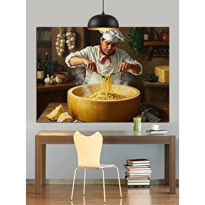 Makarna Şef Aşçı Dekoratif Kanvas - Mdf Ahşap Tablo 35x50 cm
