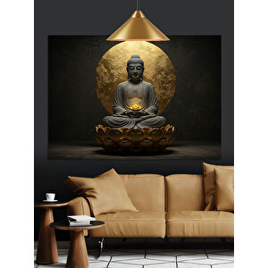 Altın Arka Planlı Meditasyon Buda Dekoratif Kanvas - Mdf Ahşap Tablo