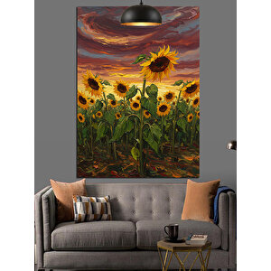 Ayçiçekleri Gün Batımı Dekoratif Kanvas - Mdf Ahşap Tablo 25x35 cm