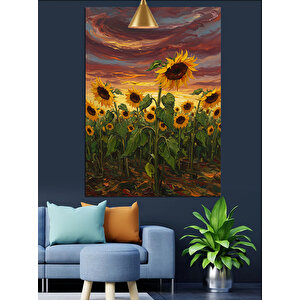 Ayçiçekleri Gün Batımı Dekoratif Kanvas - Mdf Ahşap Tablo