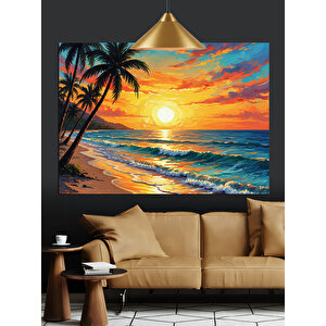 Gün Batımında Tropik Sahil Dekoratif Kanvas - Mdf Ahşap Tablo 70x100 cm