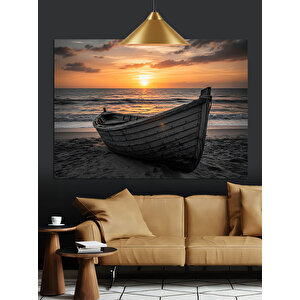 Gün Batımında Eski Kayık Dekoratif Kanvas - Mdf Ahşap Tablo 70x100 cm