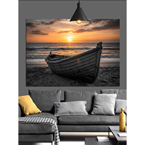 Gün Batımında Eski Kayık Dekoratif Kanvas - Mdf Ahşap Tablo 70x100 cm