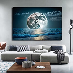 Okyanusta Yansıyan Dolunay Kanvas Tablosu, Dolunay Duvar Sanatı 120x180 cm