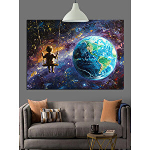 Salıncakta Dünya Çocuğu Dekoratif Kanvas - Mdf Ahşap Tablo 50x70 cm