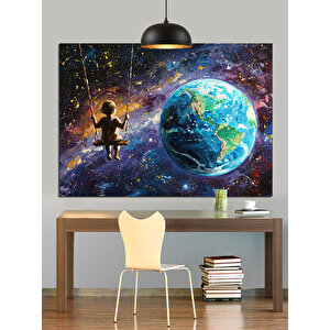 Salıncakta Dünya Çocuğu Dekoratif Kanvas - Mdf Ahşap Tablo 50x70 cm