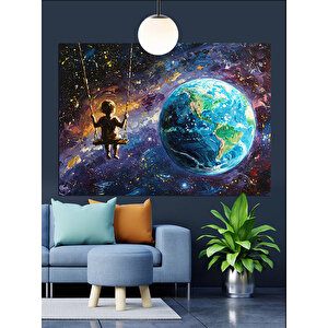 Salıncakta Dünya Çocuğu Dekoratif Kanvas - Mdf Ahşap Tablo 25x35 cm