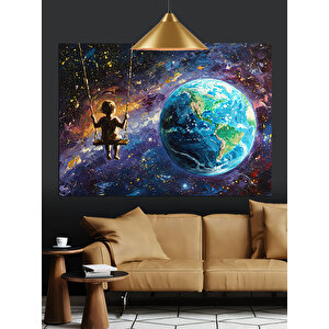 Salıncakta Dünya Çocuğu Dekoratif Kanvas - Mdf Ahşap Tablo