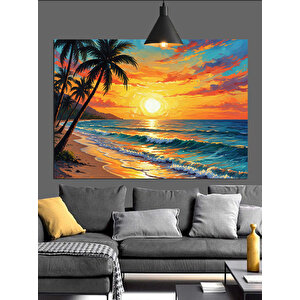 Gün Batımında Tropik Sahil Dekoratif Kanvas - Mdf Ahşap Tablo