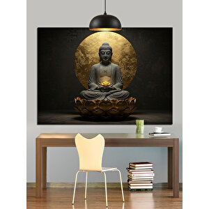 Altın Arka Planlı Meditasyon Buda Dekoratif Kanvas - Mdf Ahşap Tablo 50x70 cm