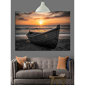 Gün Batımında Eski Kayık Dekoratif Kanvas - Mdf Ahşap Tablo 25x35 cm