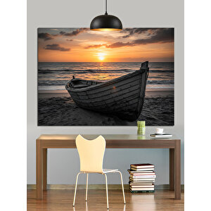 Gün Batımında Eski Kayık Dekoratif Kanvas - Mdf Ahşap Tablo