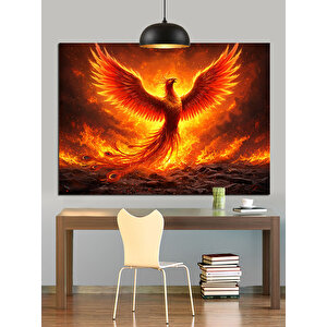 Alevler İçinde Anka Kuşu Dekoratif Kanvas - Mdf Ahşap Tablo 35x50 cm