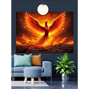 Alevler İçinde Anka Kuşu Dekoratif Kanvas - Mdf Ahşap Tablo