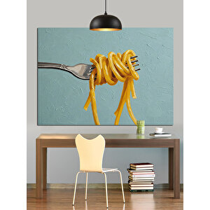 Çatalın Üstünde Sarı Makarna Dekoratif Kanvas - Mdf Ahşap Tablo 70x100 cm