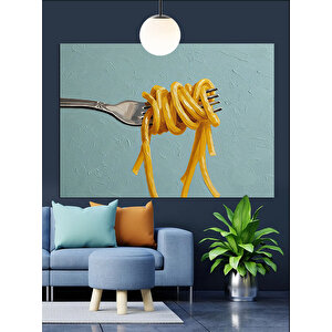 Çatalın Üstünde Sarı Makarna Dekoratif Kanvas - Mdf Ahşap Tablo 70x100 cm