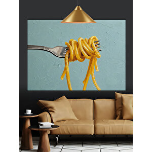 Çatalın Üstünde Sarı Makarna Dekoratif Kanvas - Mdf Ahşap Tablo 70x100 cm