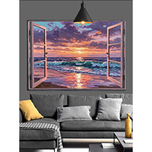 Pencereden Görünen Gün Batımı Dekoratif Kanvas - Mdf Ahşap Tablo 70x100 cm