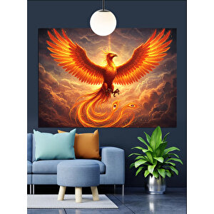 Alevler İçinde Yükselen Anka Kuşu Dekoratif Kanvas - Mdf Ahşap Tablo 70x100 cm