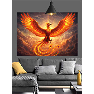 Alevler İçinde Yükselen Anka Kuşu Dekoratif Kanvas - Mdf Ahşap Tablo