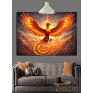 Alevler İçinde Yükselen Anka Kuşu Dekoratif Kanvas - Mdf Ahşap Tablo