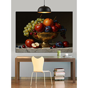 Meyve Dolu Bakır Kase Dekoratif Kanvas - Mdf Ahşap Tablo