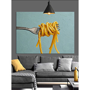 Çatalın Üstünde Sarı Makarna Dekoratif Kanvas - Mdf Ahşap Tablo