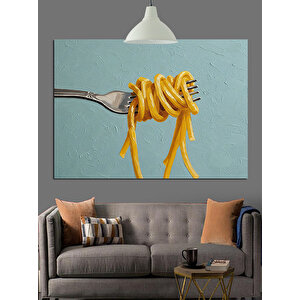Çatalın Üstünde Sarı Makarna Dekoratif Kanvas - Mdf Ahşap Tablo