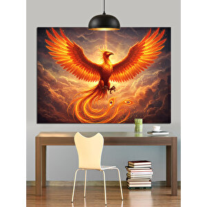 Alevler İçinde Yükselen Anka Kuşu Dekoratif Kanvas - Mdf Ahşap Tablo 50x70 cm