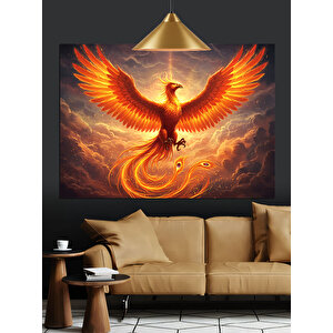 Alevler İçinde Yükselen Anka Kuşu Dekoratif Kanvas - Mdf Ahşap Tablo 50x70 cm
